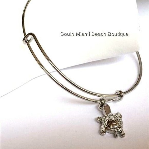Turtle Charm Bracelet Silver Plated Beach Island Wire Nautical Island Sea Life - Picture 6 of 10